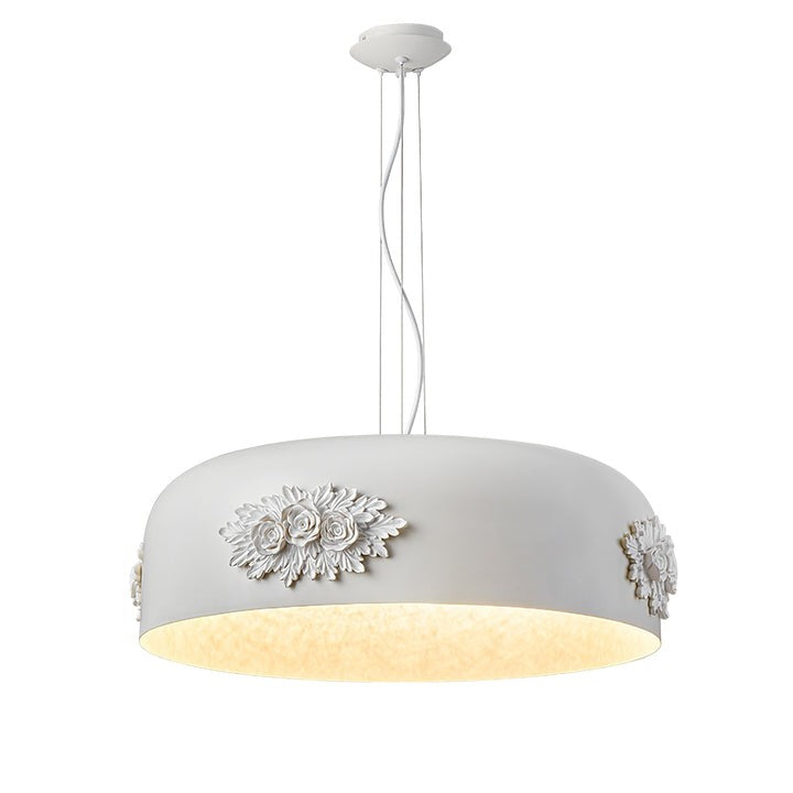 Hand-Carved White Resin & Crystal LED Pendant Light