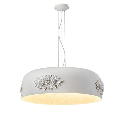 Hand-Carved White Resin & Crystal LED Pendant Light