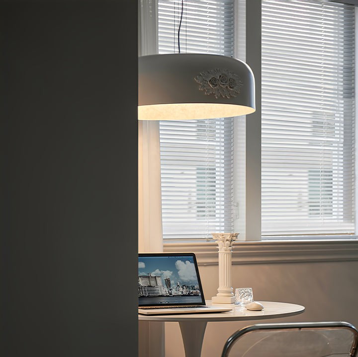 Hand-Carved White Resin & Crystal LED Pendant Light