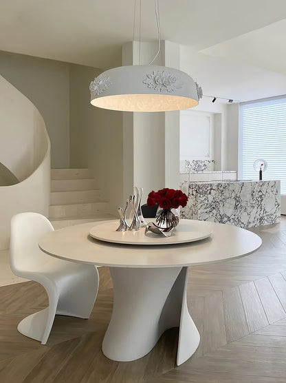Hand-Carved White Resin & Crystal LED Pendant Light
