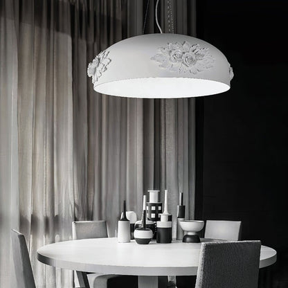 Hand-Carved White Resin & Crystal LED Pendant Light