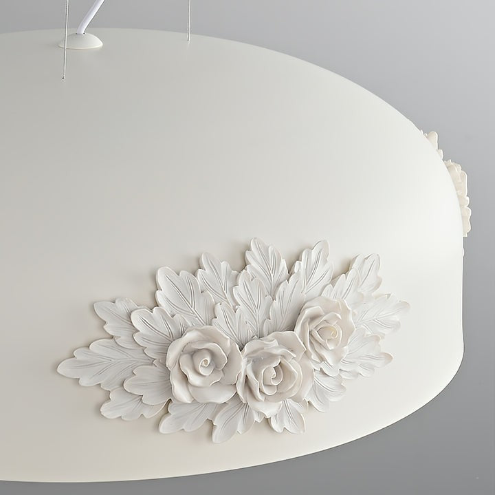 Hand-Carved White Resin & Crystal LED Pendant Light