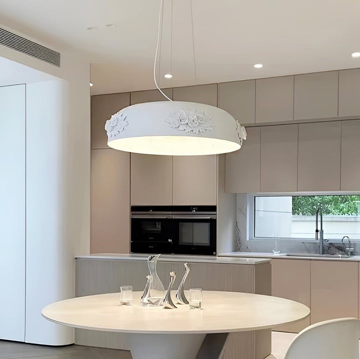 Hand-Carved White Resin & Crystal LED Pendant Light