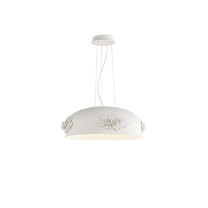 Hand-Carved White Resin & Crystal LED Pendant Light