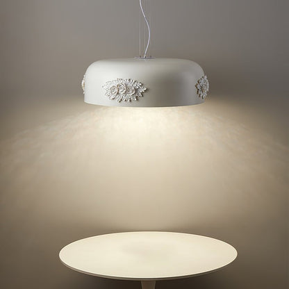 Hand-Carved White Resin & Crystal LED Pendant Light