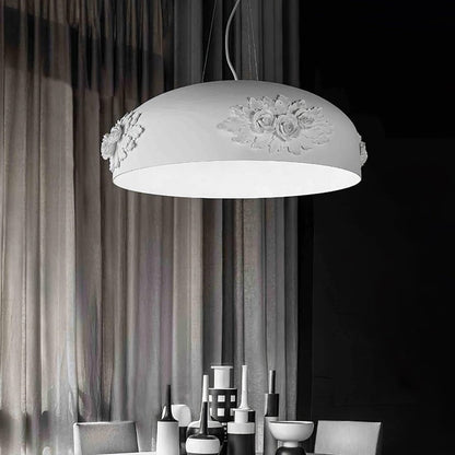 Hand-Carved White Resin & Crystal LED Pendant Light