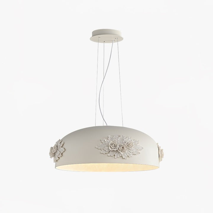 Hand-Carved White Resin & Crystal LED Pendant Light
