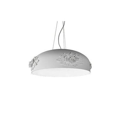 Hand-Carved White Resin & Crystal LED Pendant Light