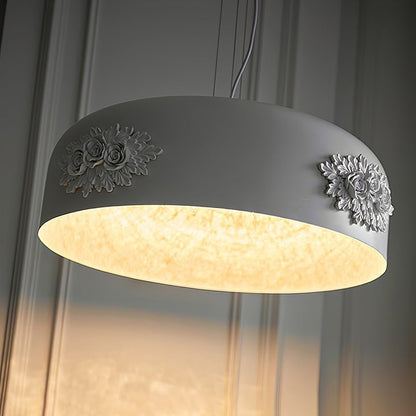 Hand-Carved White Resin & Crystal LED Pendant Light