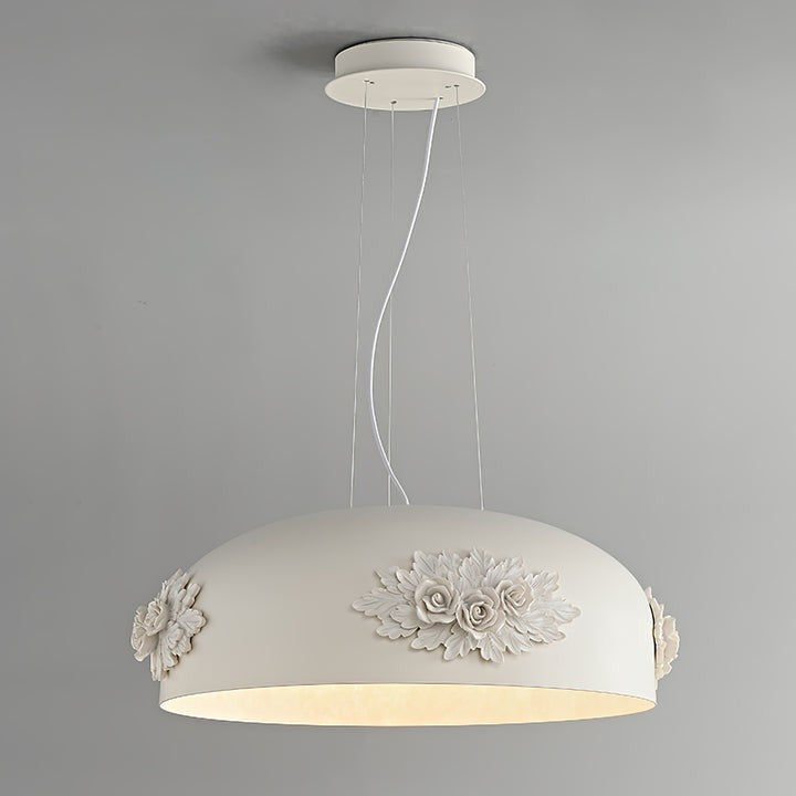 Hand-Carved White Resin & Crystal LED Pendant Light