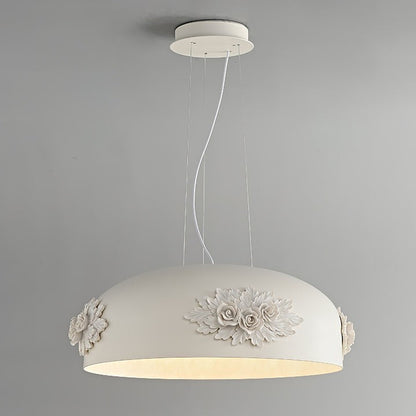 Hand-Carved White Resin & Crystal LED Pendant Light
