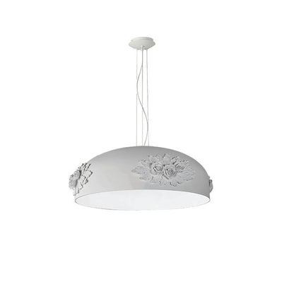 Hand-Carved White Resin & Crystal LED Pendant Light