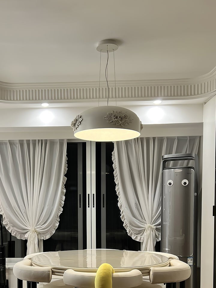 Hand-Carved White Resin & Crystal LED Pendant Light