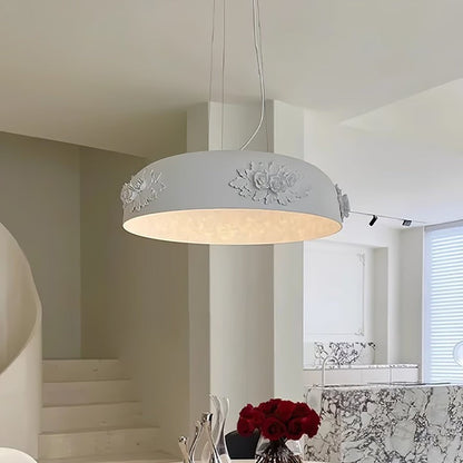 Hand-Carved White Resin & Crystal LED Pendant Light