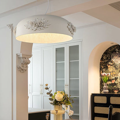 Hand-Carved White Resin & Crystal LED Pendant Light