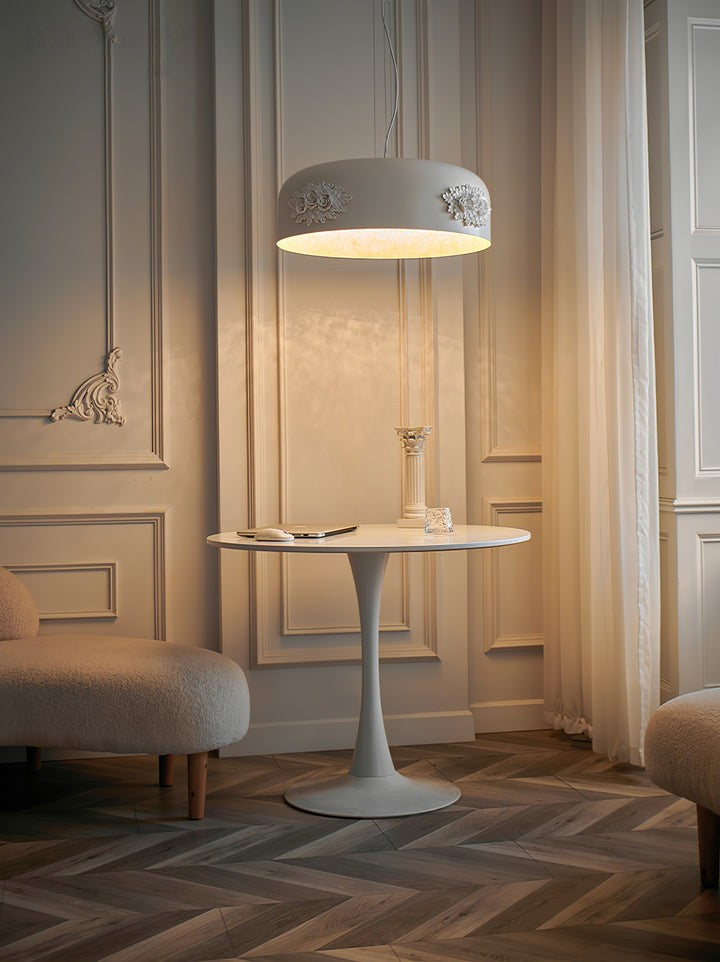 Hand-Carved White Resin & Crystal LED Pendant Light