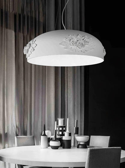 Hand-Carved White Resin & Crystal LED Pendant Light