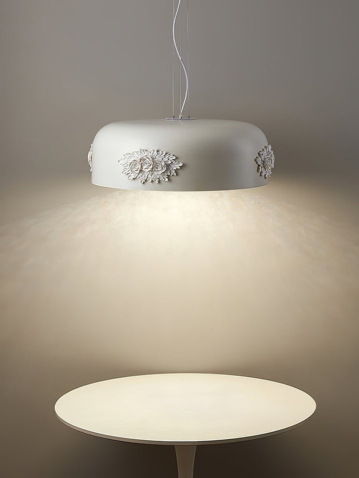 Hand-Carved White Resin & Crystal LED Pendant Light