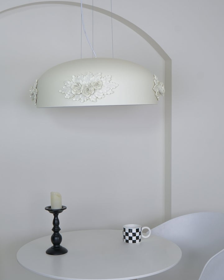 Hand-Carved White Resin & Crystal LED Pendant Light