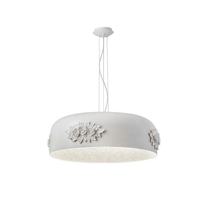 Hand-Carved White Resin & Crystal LED Pendant Light