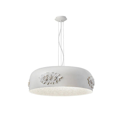 Hand-Carved White Resin & Crystal LED Pendant Light