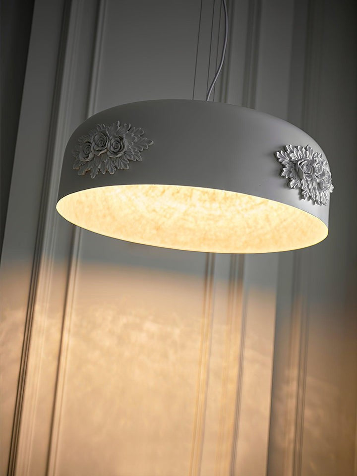 Hand-Carved White Resin & Crystal LED Pendant Light