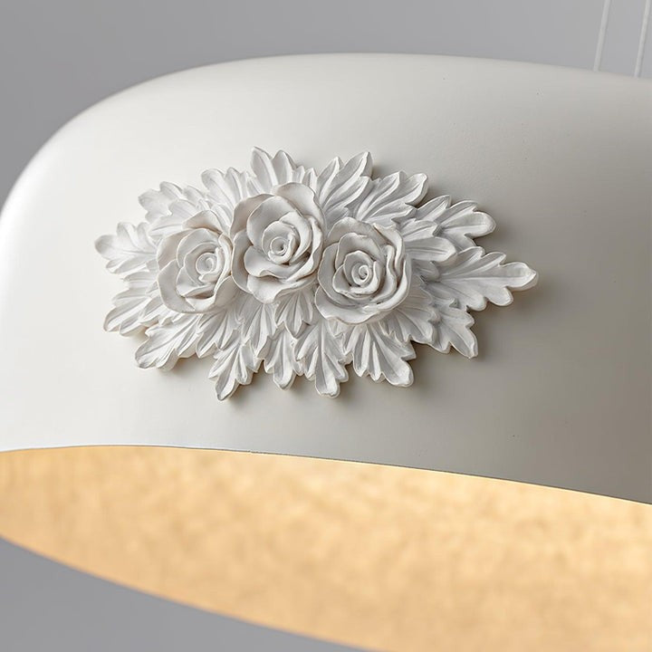 Hand-Carved White Resin & Crystal LED Pendant Light