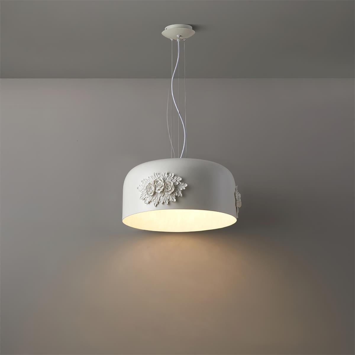 Hand-Carved White Resin & Crystal LED Pendant Light