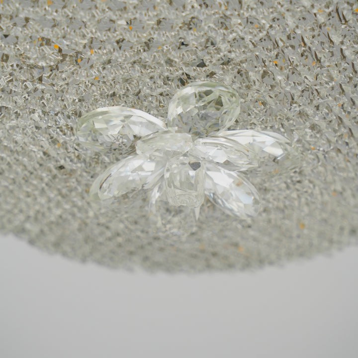 Hand-Carved White Resin & Crystal LED Pendant Light