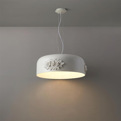 Hand-Carved White Resin & Crystal LED Pendant Light