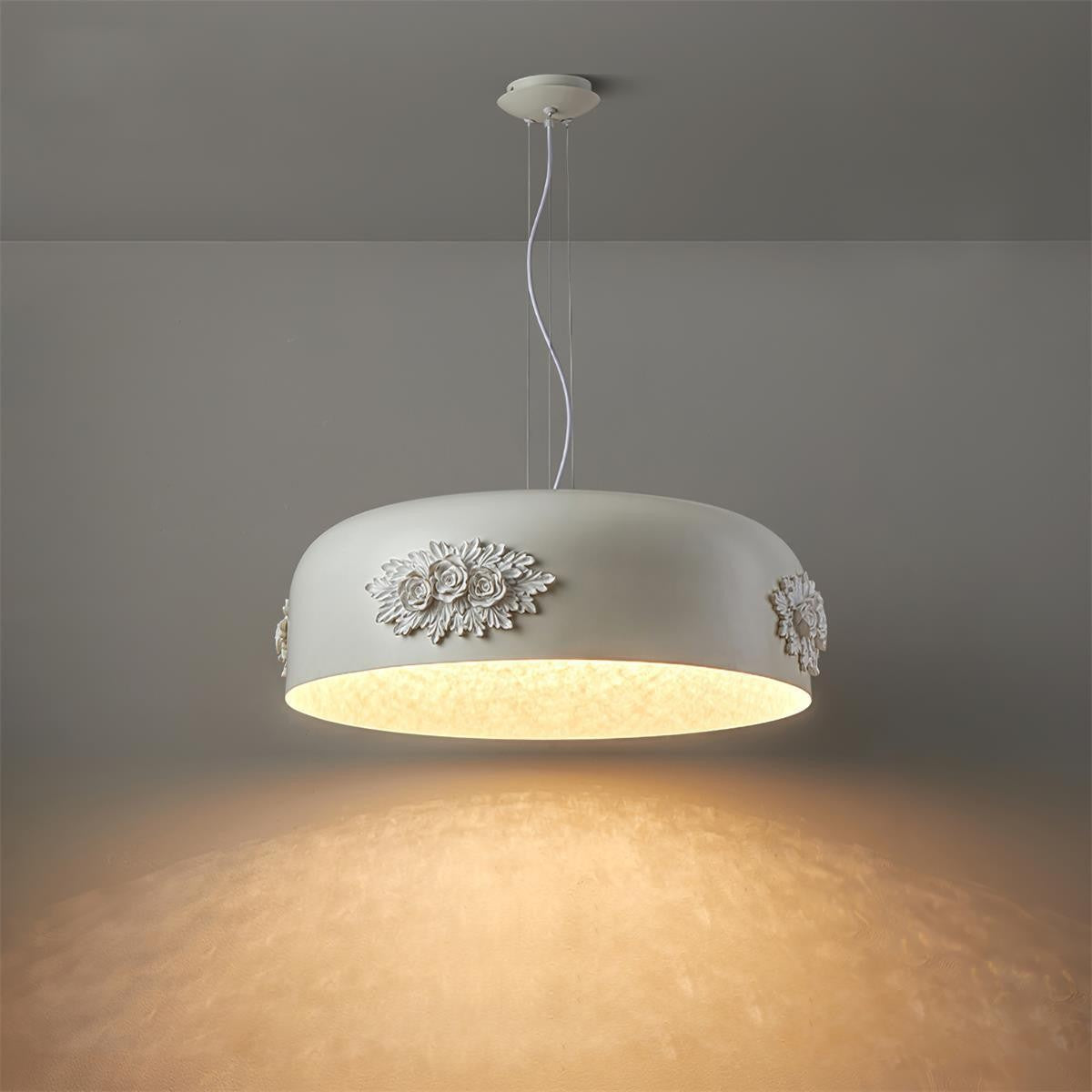Hand-Carved White Resin & Crystal LED Pendant Light