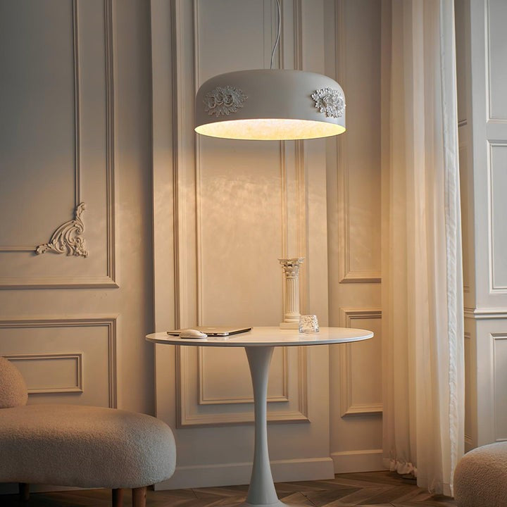 Hand-Carved White Resin & Crystal LED Pendant Light