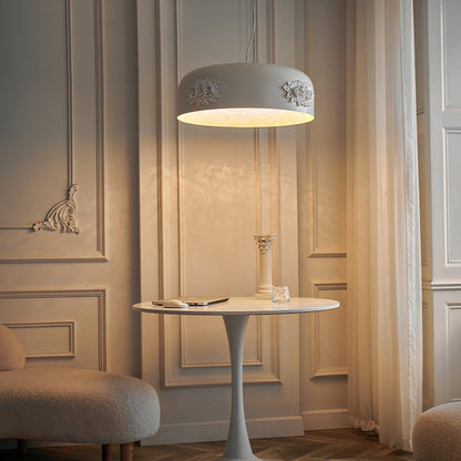 Hand-Carved White Resin & Crystal LED Pendant Light