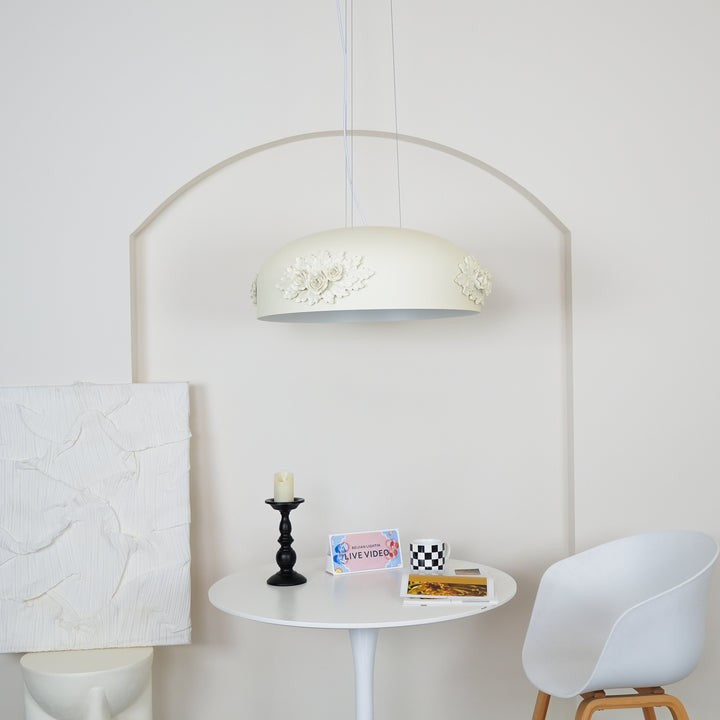 Hand-Carved White Resin & Crystal LED Pendant Light