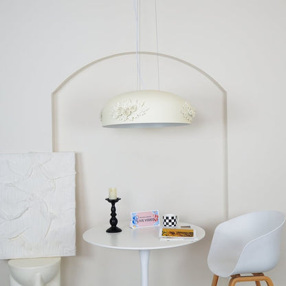 Hand-Carved White Resin & Crystal LED Pendant Light