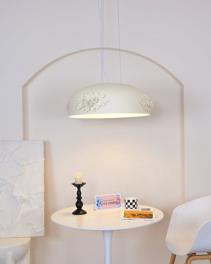 Hand-Carved White Resin & Crystal LED Pendant Light
