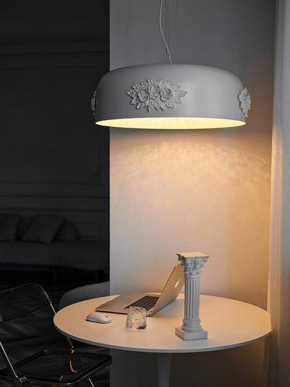 Hand-Carved White Resin & Crystal LED Pendant Light