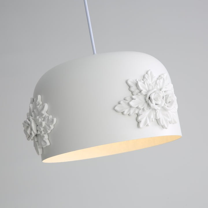 Hand-Carved White Resin & Crystal LED Pendant Light