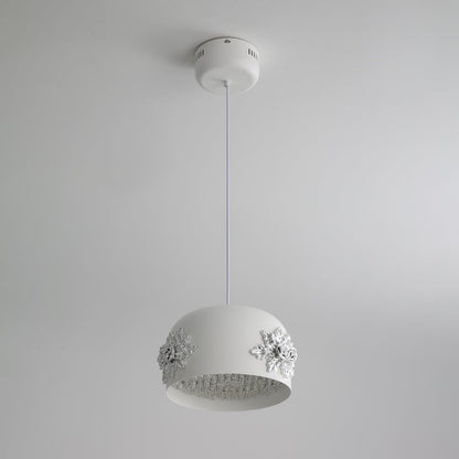 Hand-Carved White Resin & Crystal LED Pendant Light