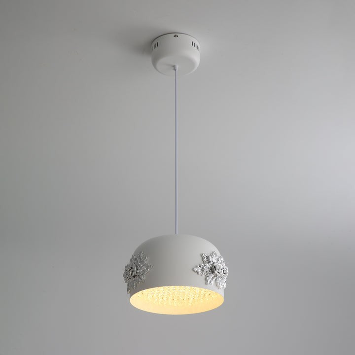 Hand-Carved White Resin & Crystal LED Pendant Light
