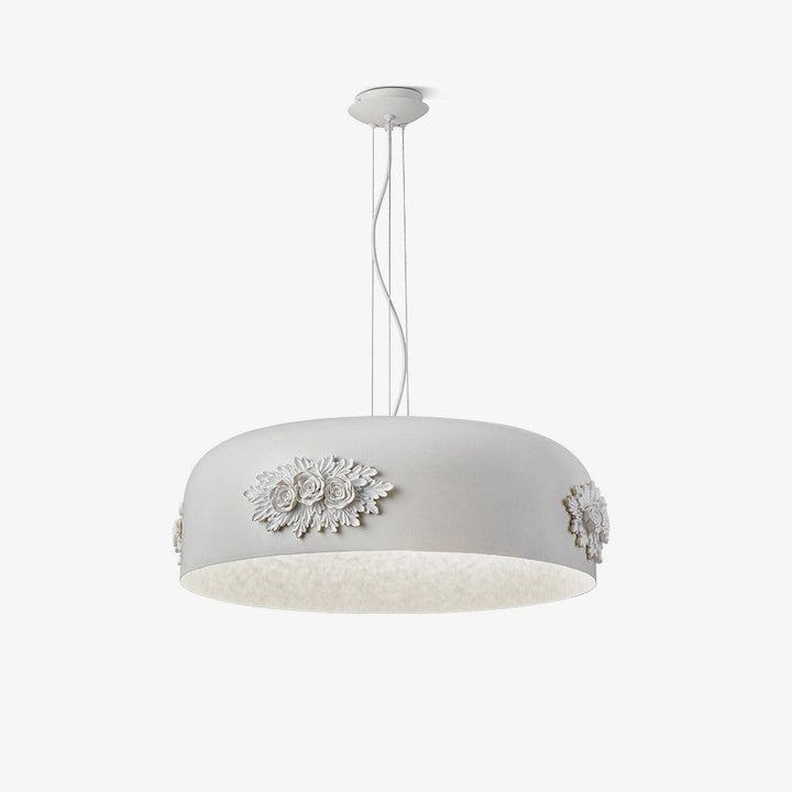 Hand-Carved White Resin & Crystal LED Pendant Light