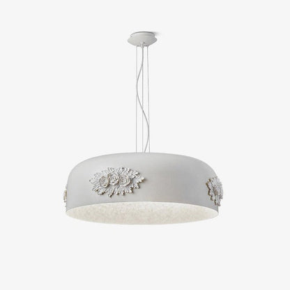 Hand-Carved White Resin & Crystal LED Pendant Light