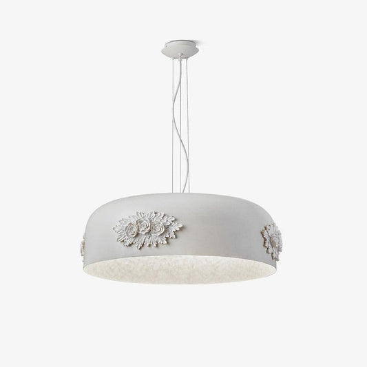 Hand-Carved White Resin & Crystal LED Pendant Light