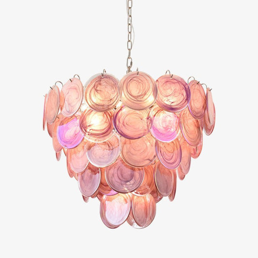 Handcrafted Pink Murano Disc Glass Chandelier