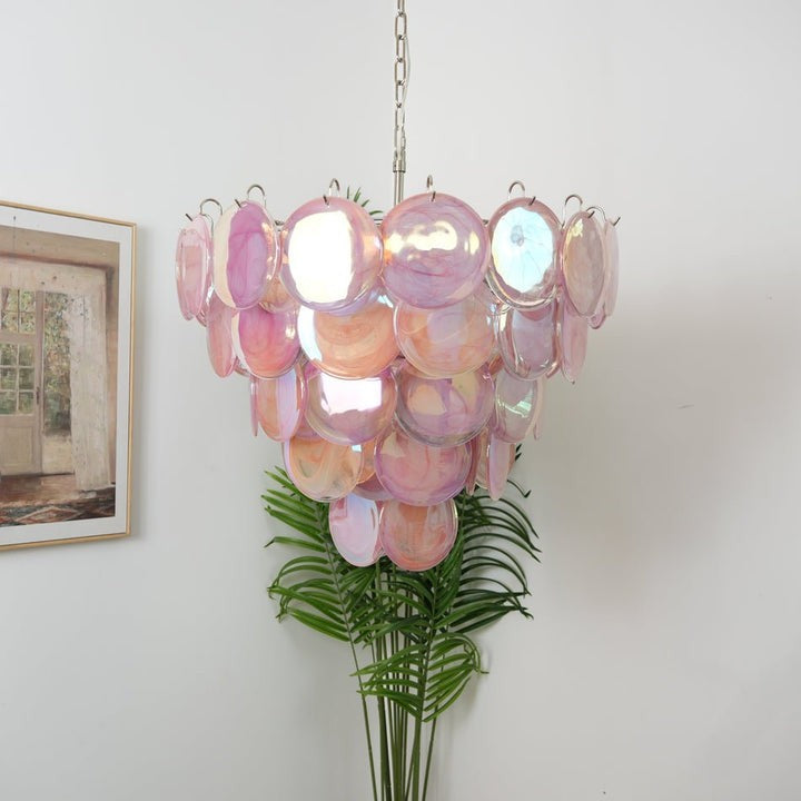 Handcrafted Pink Murano Disc Glass Chandelier