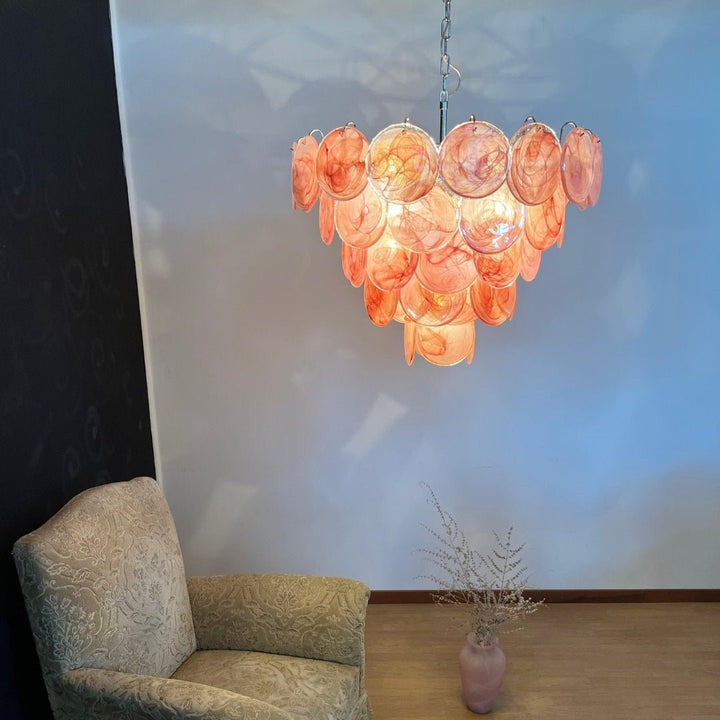 Handcrafted Pink Murano Disc Glass Chandelier