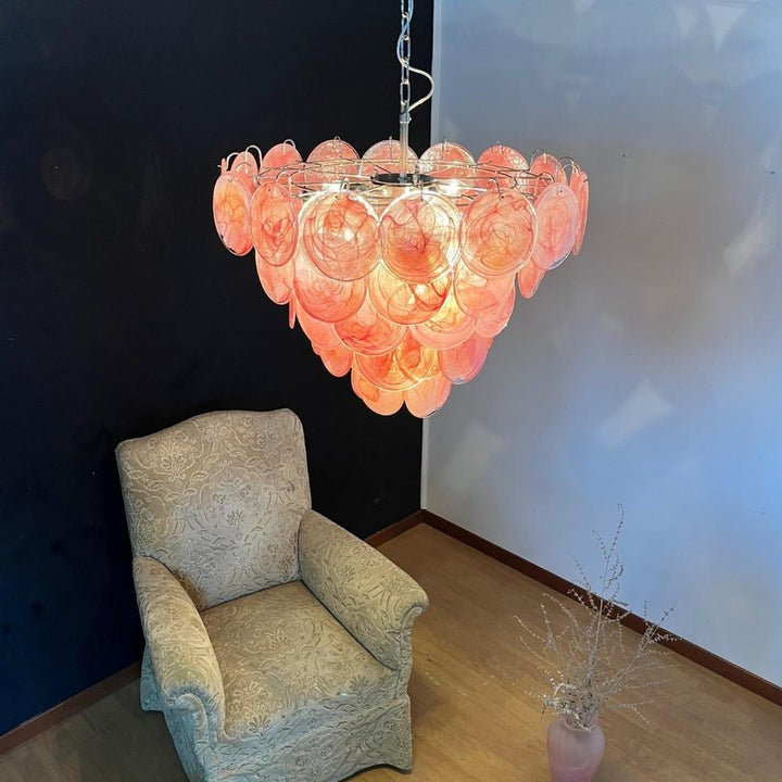 Handcrafted Pink Murano Disc Glass Chandelier