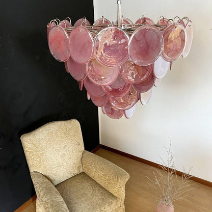 Handcrafted Pink Murano Disc Glass Chandelier