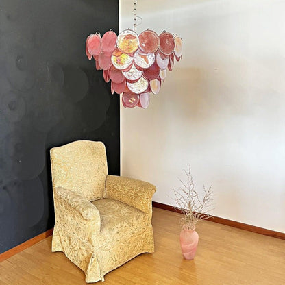 Handcrafted Pink Murano Disc Glass Chandelier
