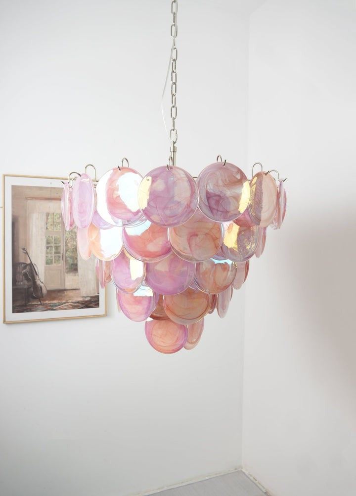 Handcrafted Pink Murano Disc Glass Chandelier